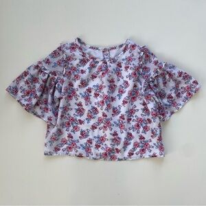 Janie and Jack Girls White Pink Blue Floral Blossom Flutter Blouse Size 12